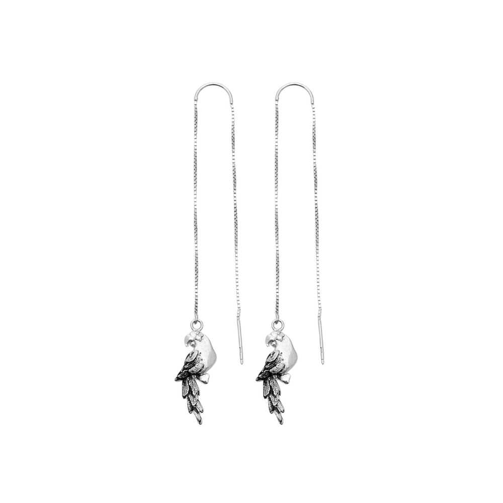 orecchini lunghi con pappagalli in argento 925. Thais Bernardes Gioielli