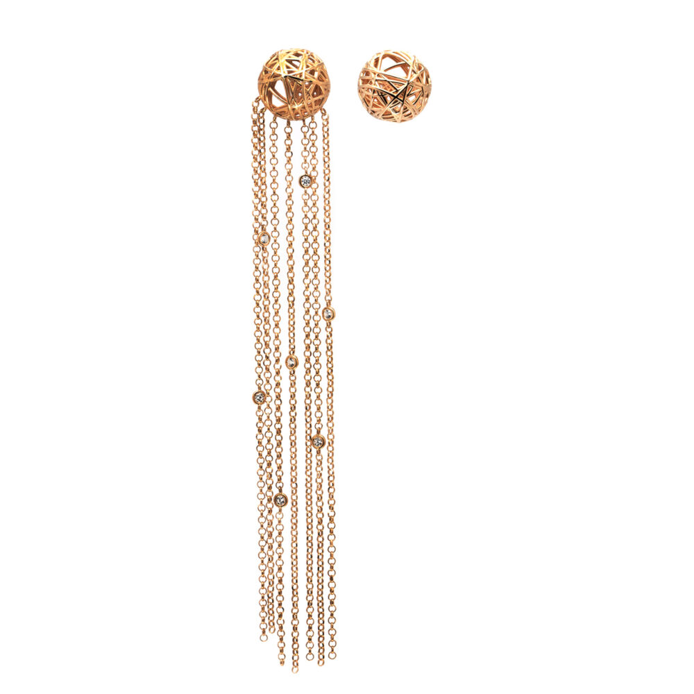 orecchini con frange asimmetrici in argento 925 placcato oro, gioielli Thais Bernardes