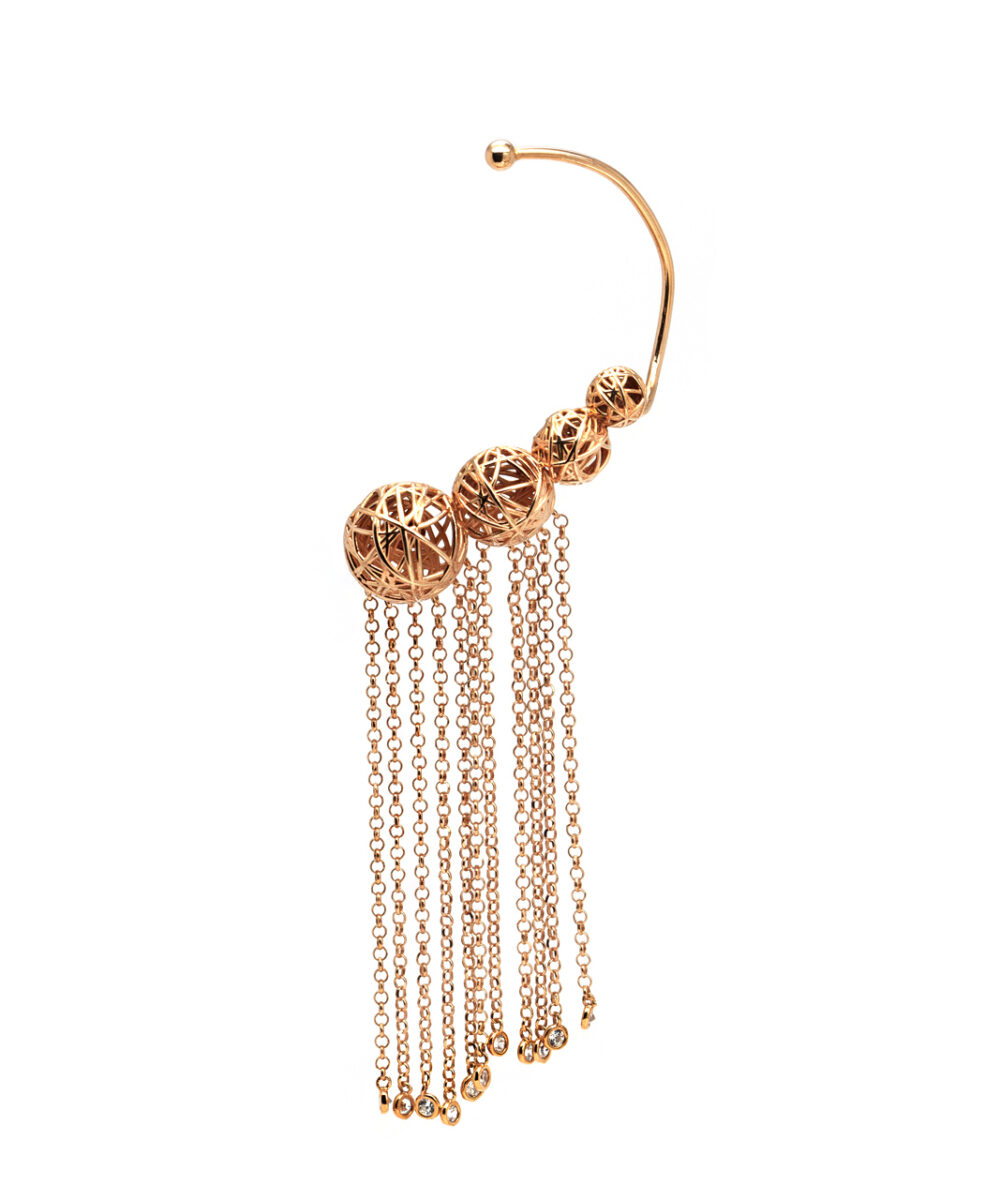 mono orecchino con frange in argento 925 placcato oro e zirconi, gioielli Thais Bernardes