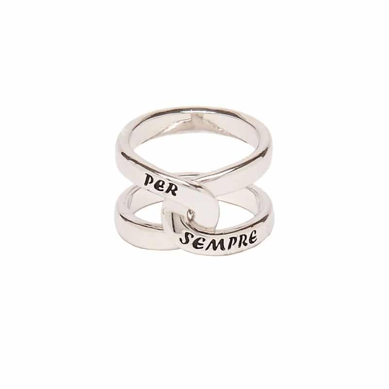 925 sterling silver infinity ring with PER SEMPRE inscription Thais Bernardes Jewellery