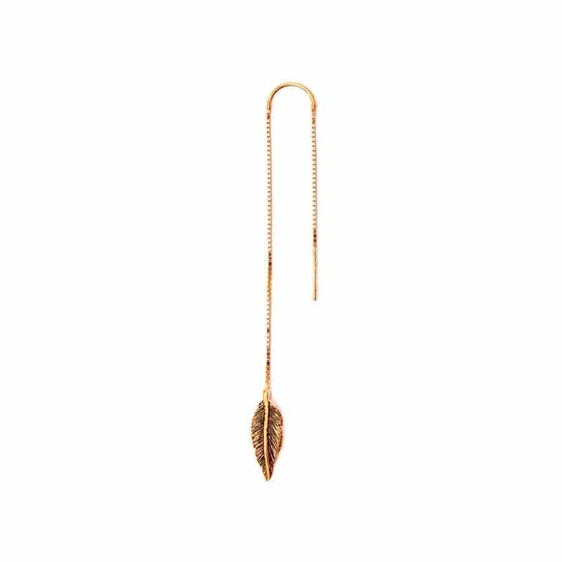 Single long feather earring in 925 gold-plated silver Thais Bernardes Jewellery