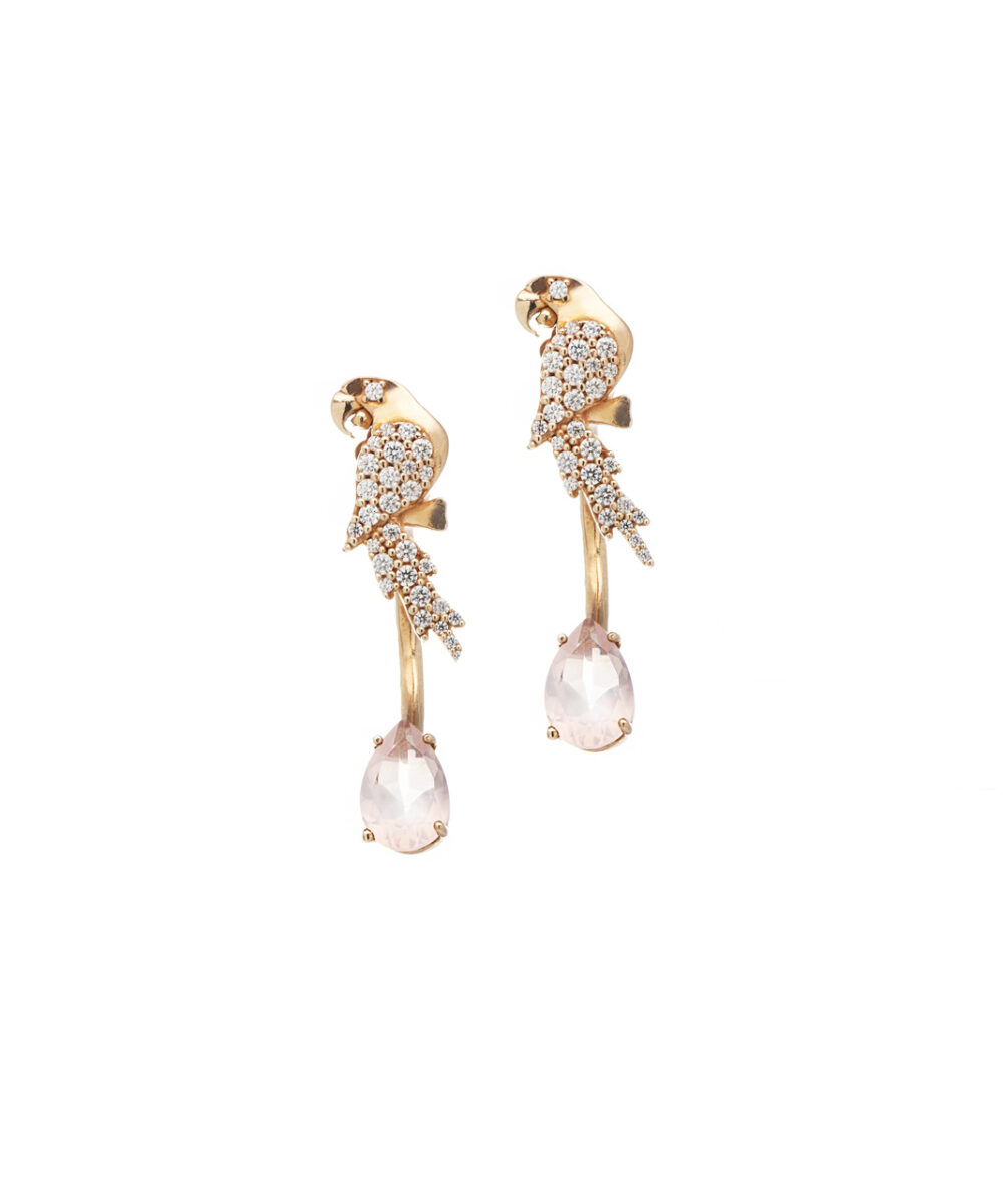 Earrings in 925 silver Pappagalli and rose quartz . Thais Bernardes Jewellery