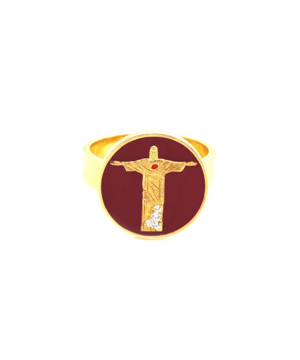 Corcovado ring 925 gold-plated silver red enamel, Thais Bernardes jewellery