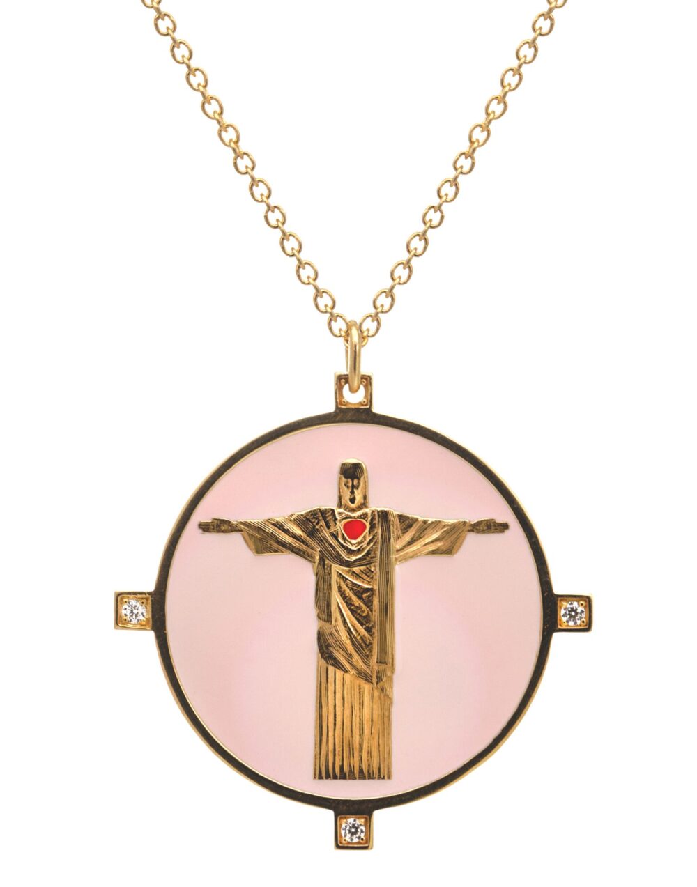corcovado enamel pink necklace, Thais Bernardes jewellery 925 gold-plated silver