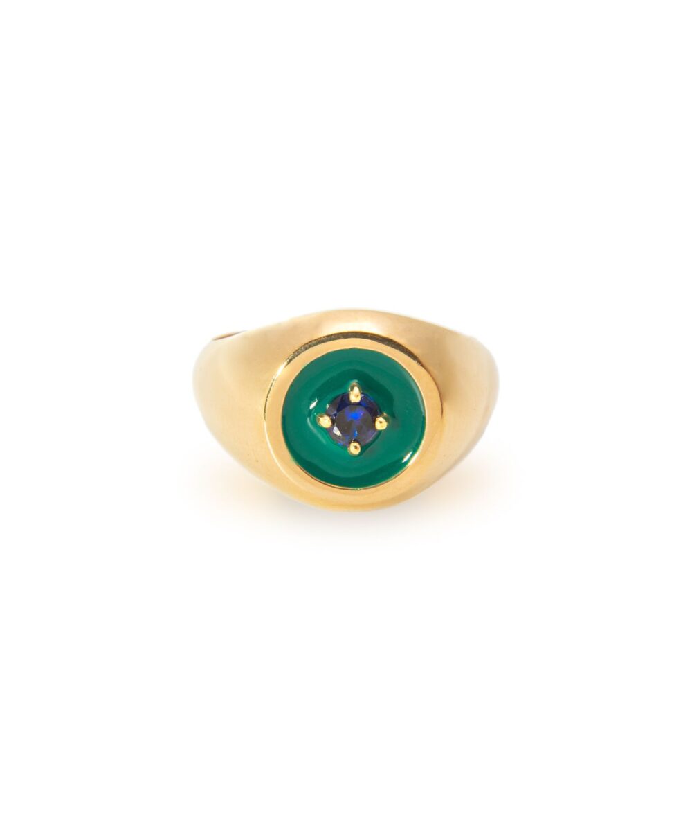 anello mini chevalier smalto verde, argento 925 placcato oro, gioielli Thais Bernardes