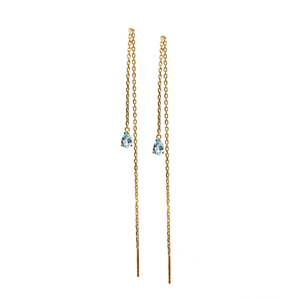 Orecchini pendenti topazio azzurro, gioielli Thais Bernardes