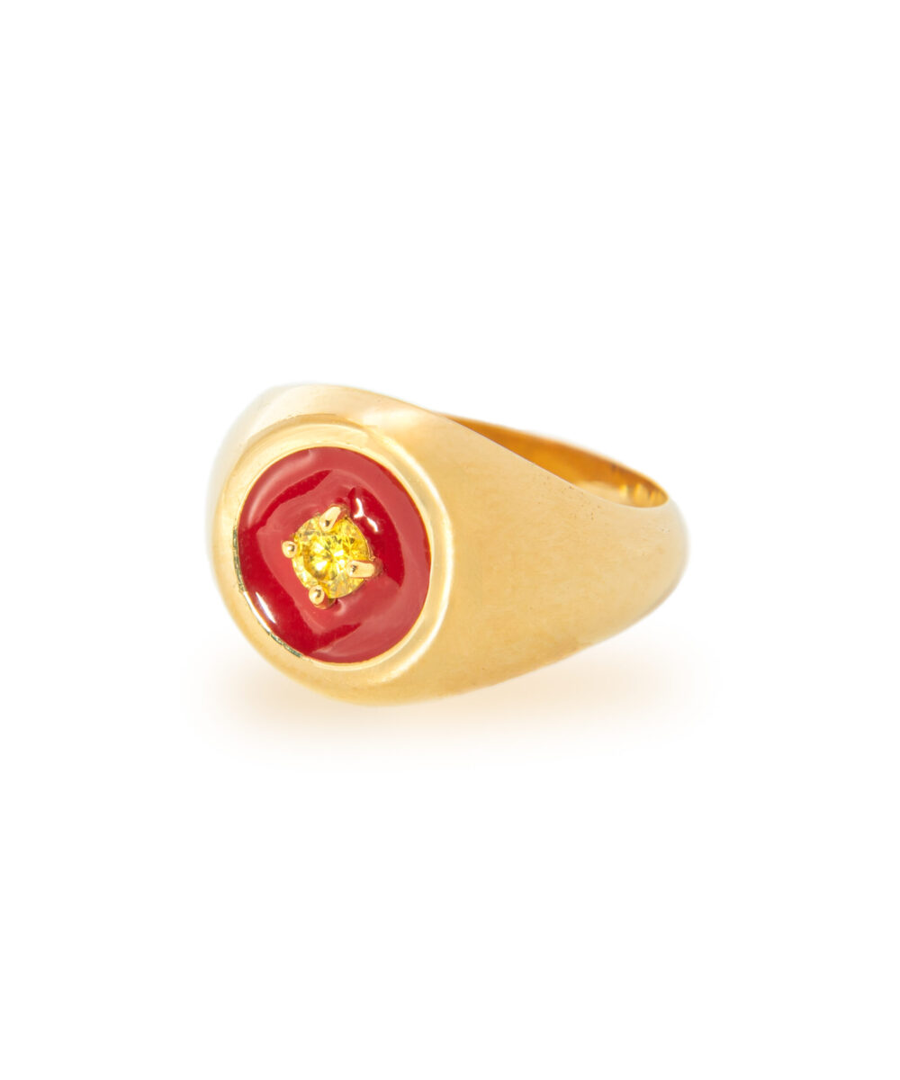 Anello Mini Chevalier Smaltato Rosso - Image 2