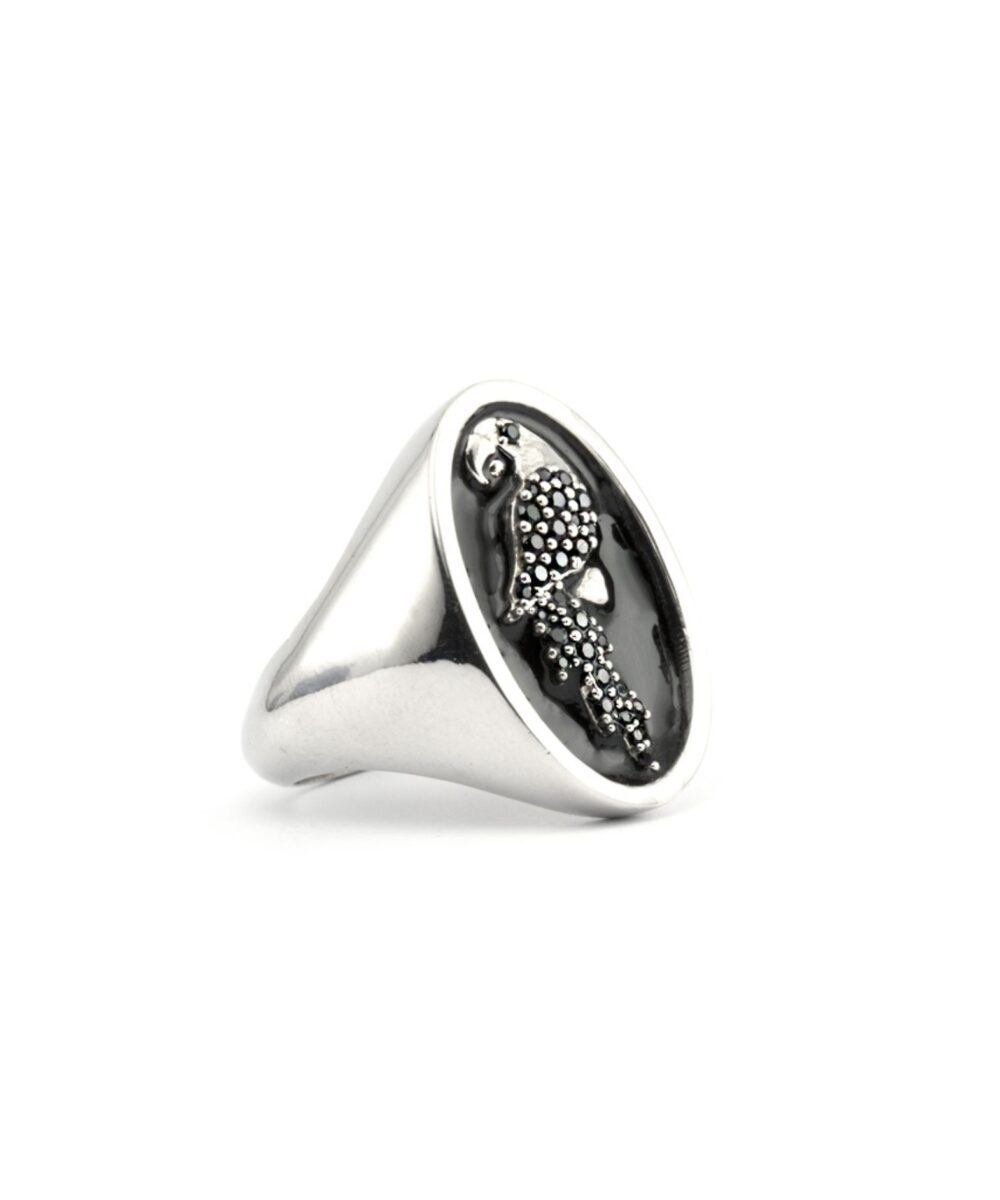 Anello Chevalier Pappagallo Smaltato Nero – Image 3