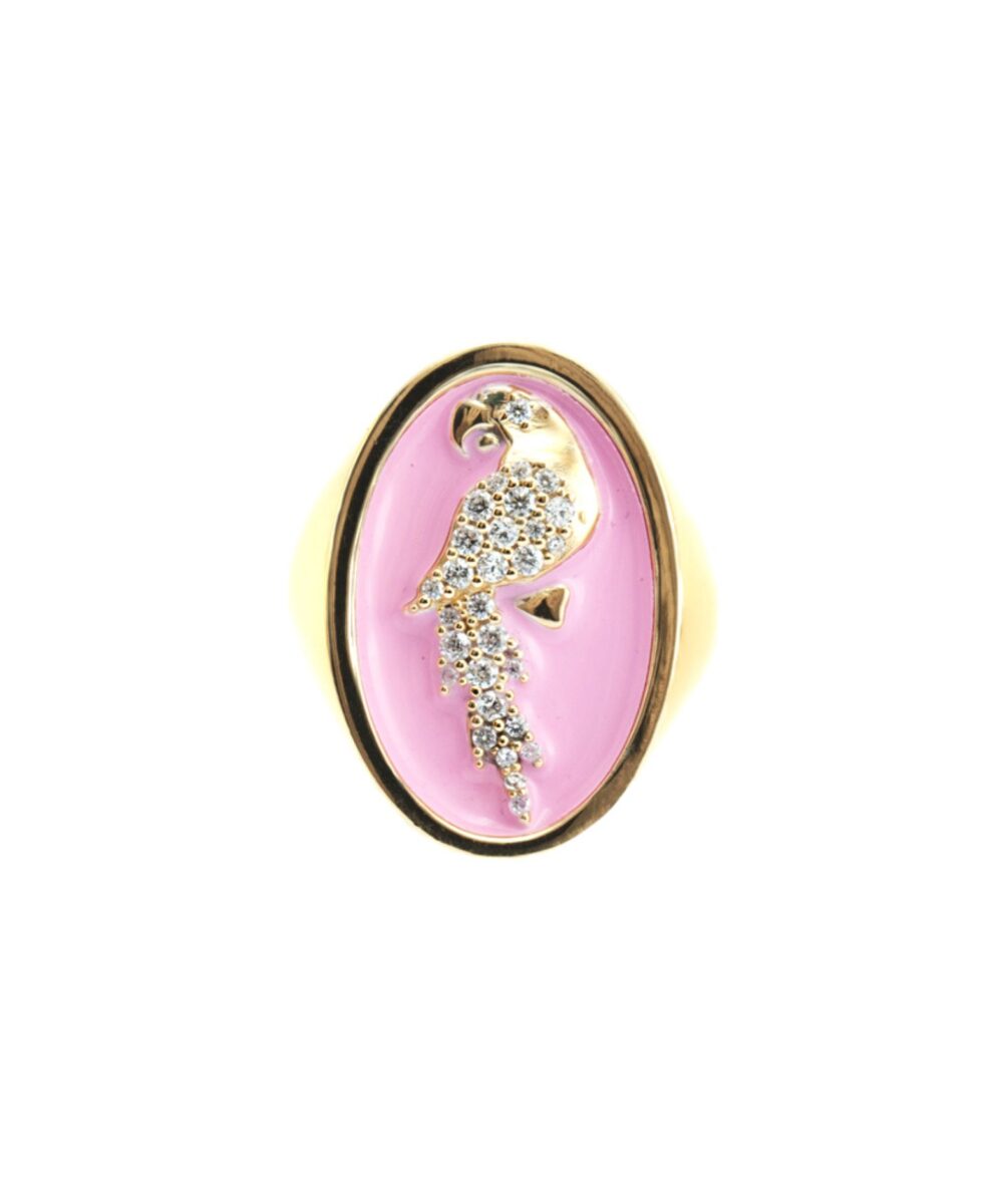 Anello Chevalier Pappagallo Smaltato Rosa – Image 2