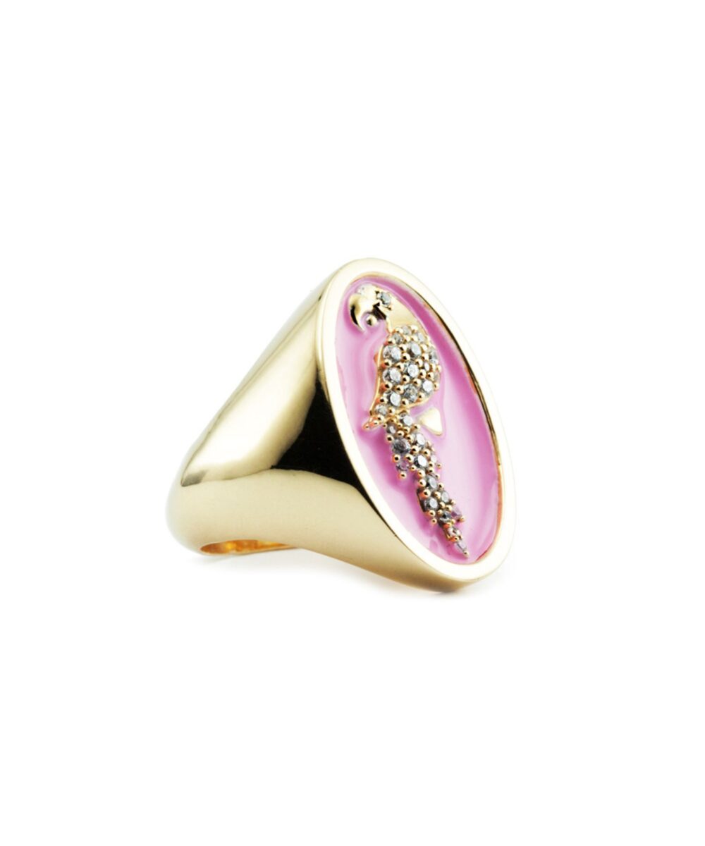 Anello Chevalier Pappagallo Smaltato Rosa – Image 3