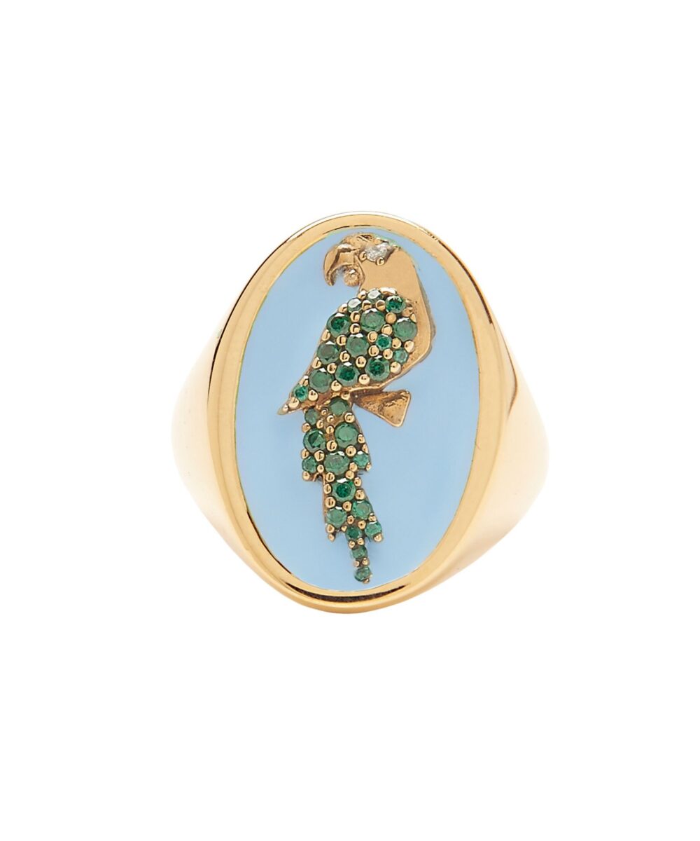 Blue Enamelled Chevalier Parrot Ring