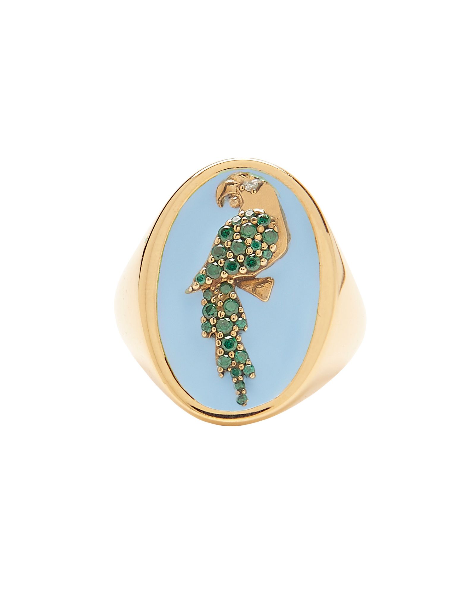 Bague Chevalière Perroquet Émaillé Bleu Ciel
